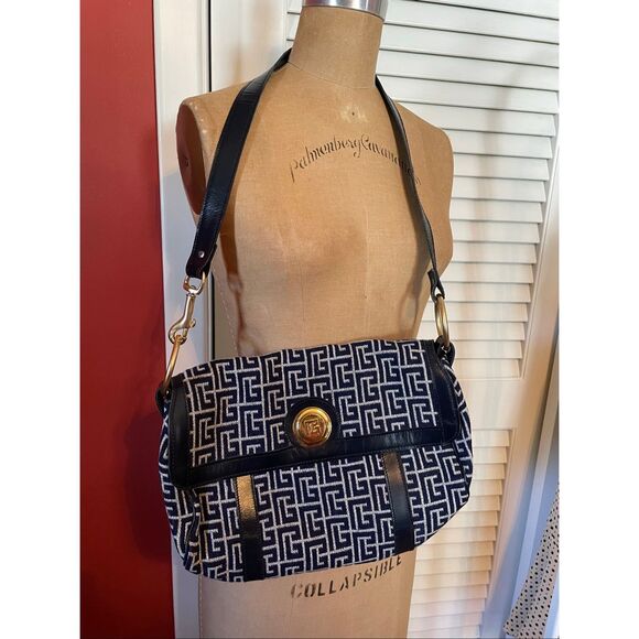 PIERRE BALMAIN | vintage 1970s labyrinth monogram shoulder bag - Picture 2 of 16